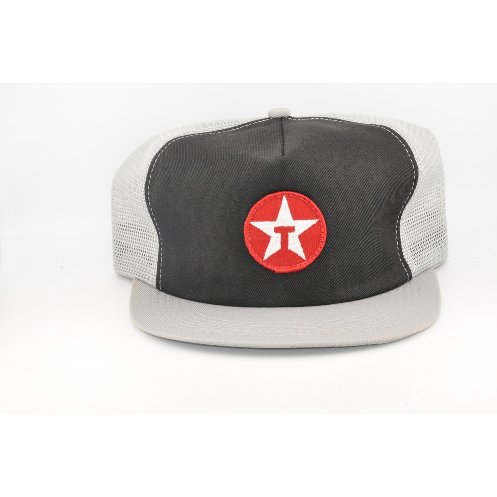 K-Brand Trucker Hat OSFM Black Grey Vintage Texaco Patch Snapback Mesh Cap